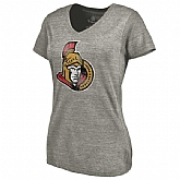 Women's Ottawa Senators Distressed Team Logo Tri Blend V Neck T-Shirt Ash FengYun